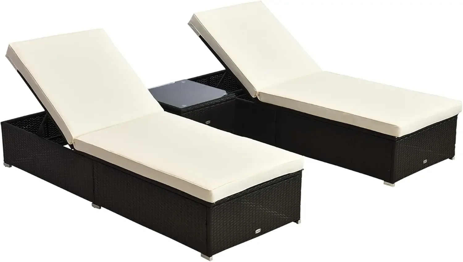 Outsunny Chaise Lounge Set of 2 with 5 Angle Backrest, Outdoor Coffee Table, Water Repellent Cushions, PE Rattan Wicker Poolside