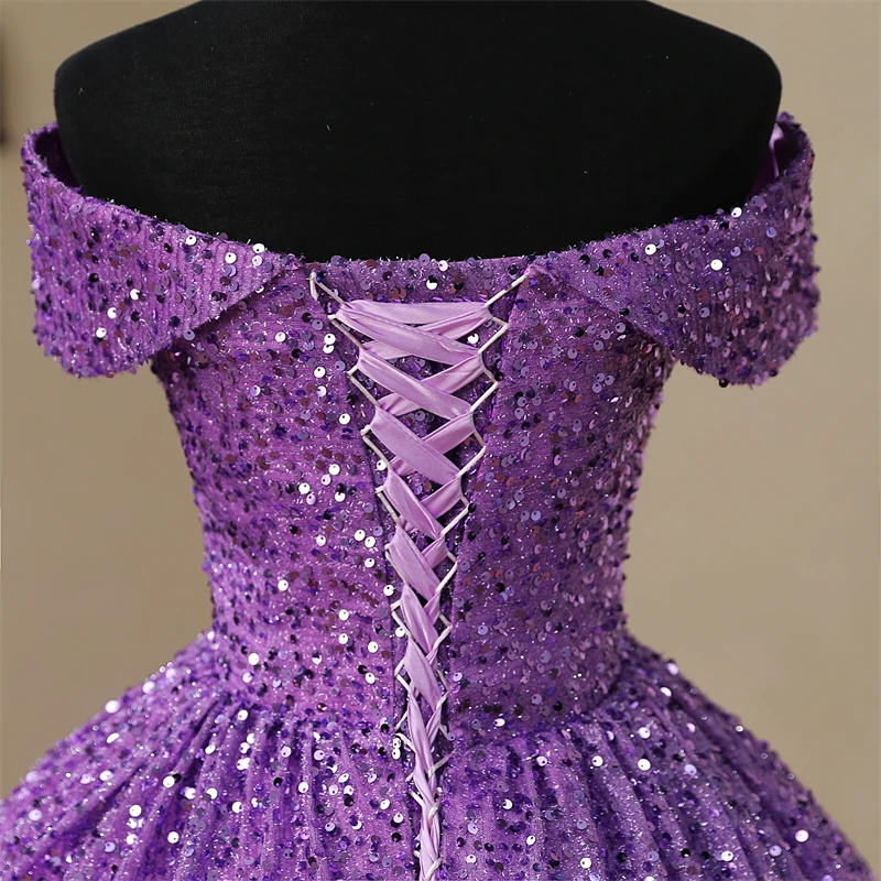 Vestido de quinceañera púrpura con lentejuelas y hombros descubiertos, vestido elegante con foto Real para fiesta de graduación, vestido de baile