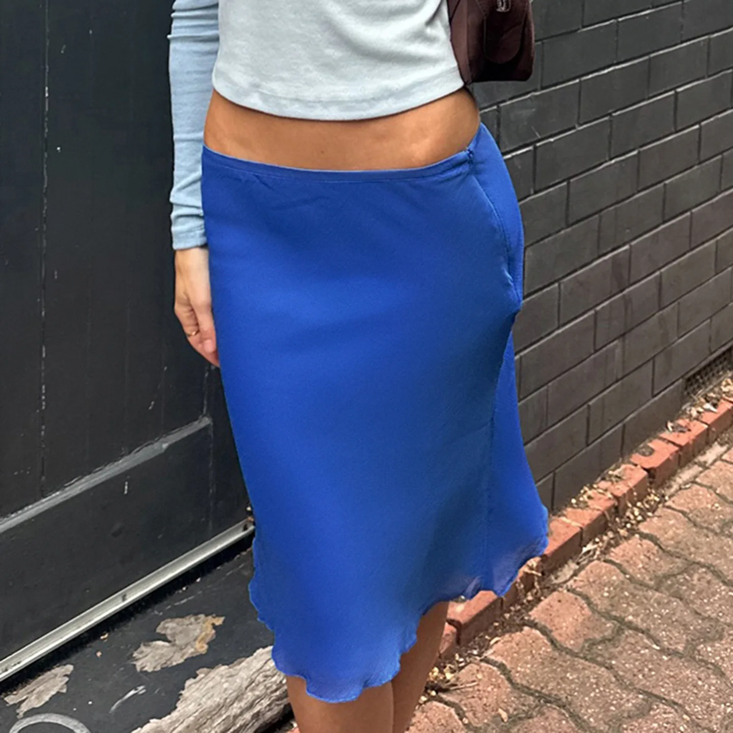 Blue Low Waist Mesh Double-layer Hip-wrapped Skirt Women's Sexy Skirt