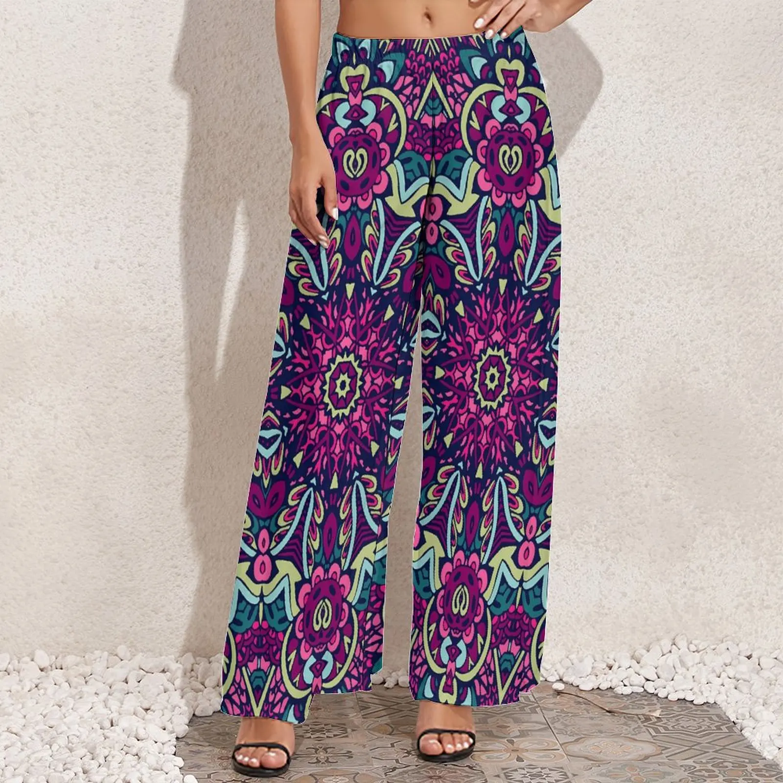 Vintage Ethnic Straight Pants Retro Floral Print Modern Wide Leg Pants Womens Oversized Aesthetic Custom Trousers