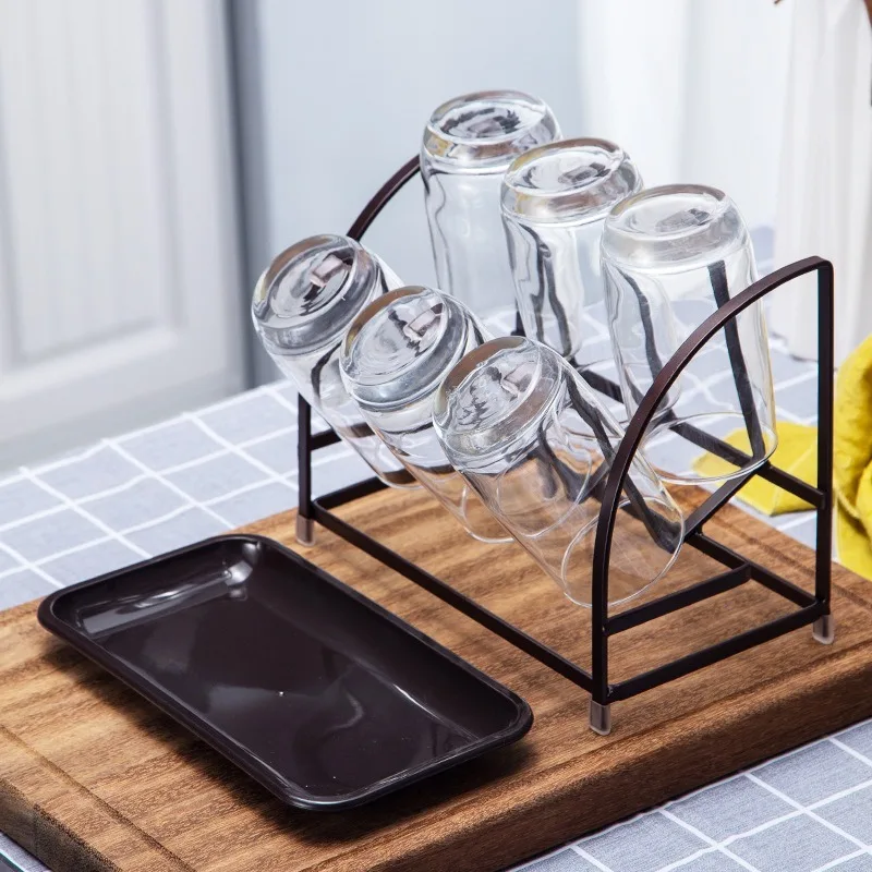European Minimalist Square Steel 6-Cup Drying Rack - Household Inverted Storage Glass Holder for Desktop Organization