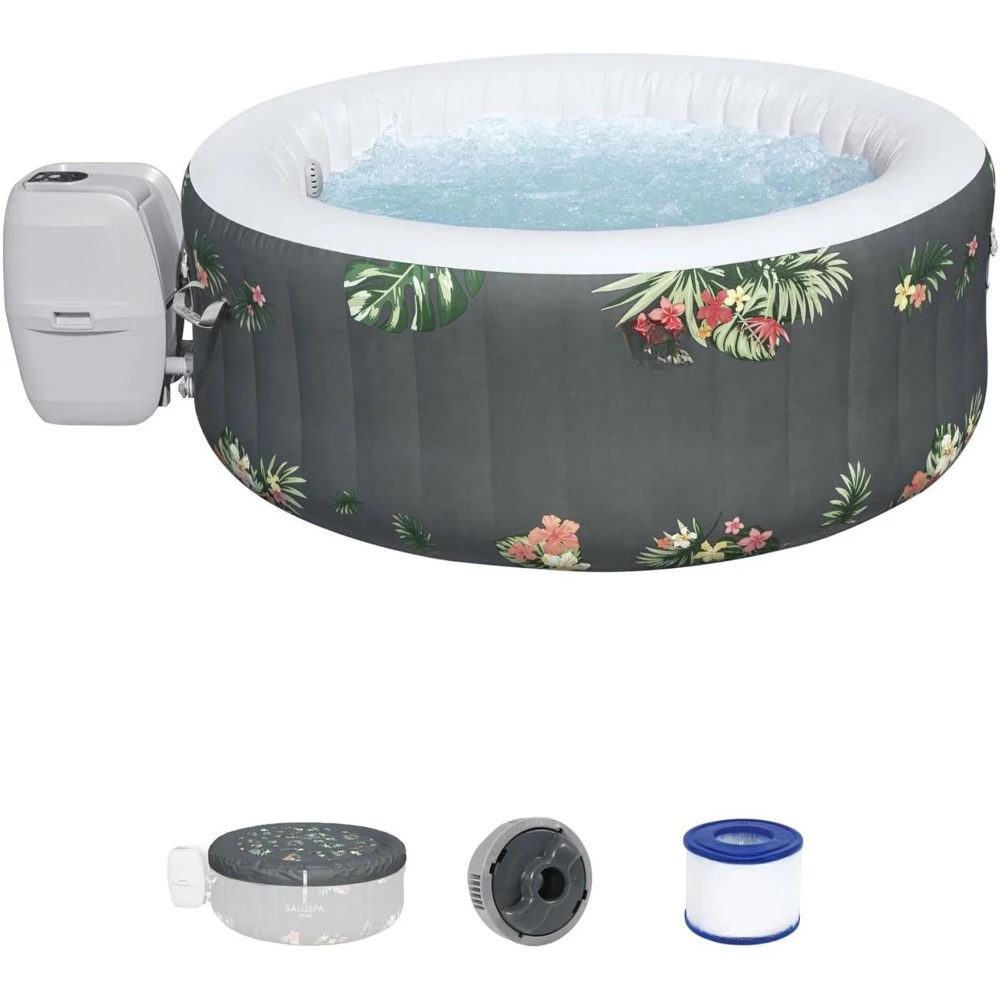 

Large Round 2 To 3 Person Inflatable Hot Tub Portable Outdoor Spa with 110 AirJets and EnergySense Cover, Bathtubs