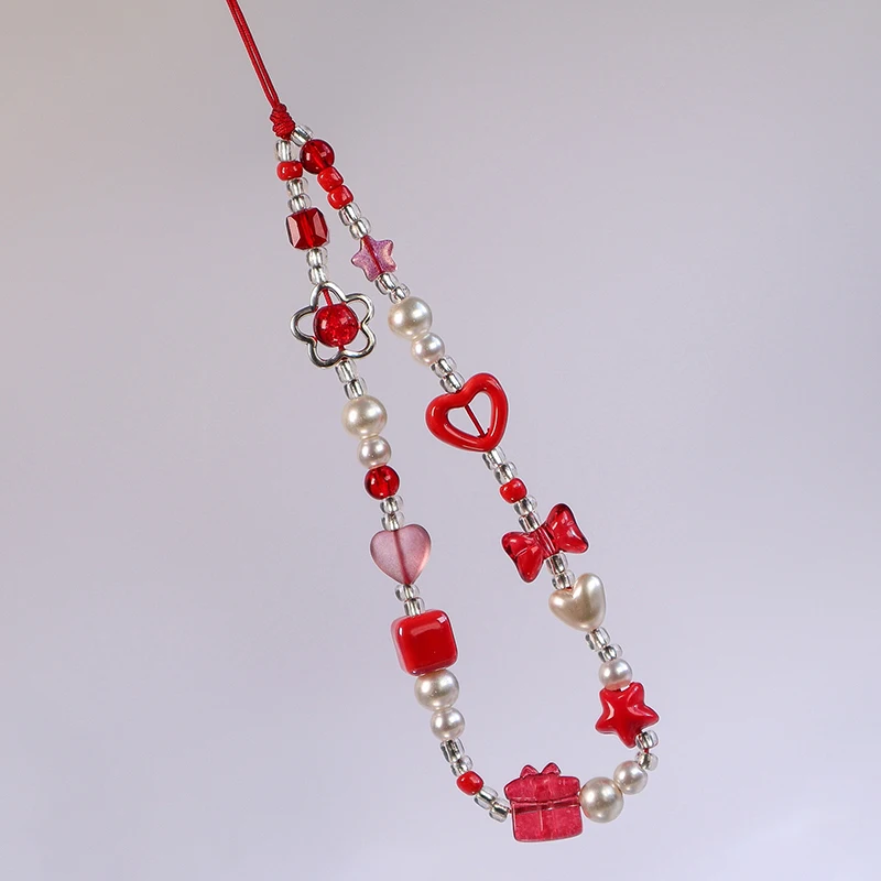 Cute Red Love Pendant Bow Phone Chain Charm Strap Pendant Cellphone Lanyard Love Star Camera Hanging Chain Keychain