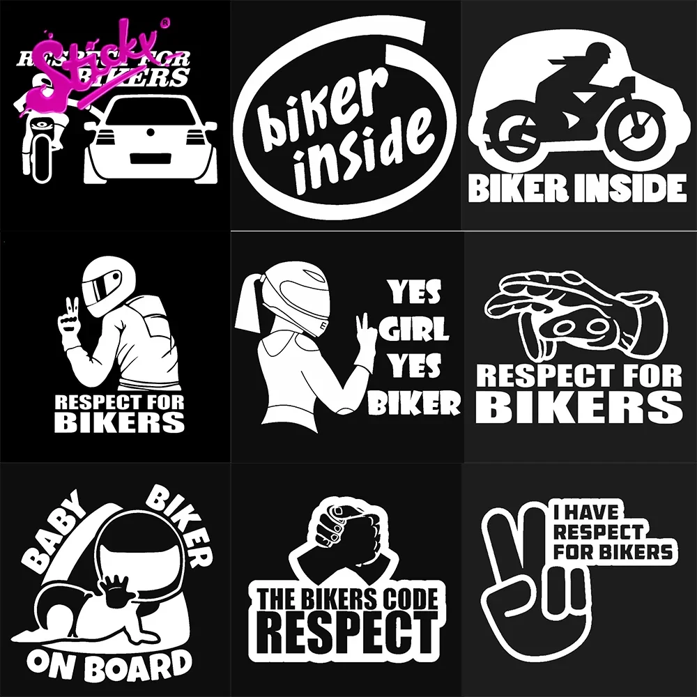 Respect For Bikers Reflective Warning Plaques & Signs Vinyl Car Stickers - Waterproof Decals for Cars, Trucks, SUVs