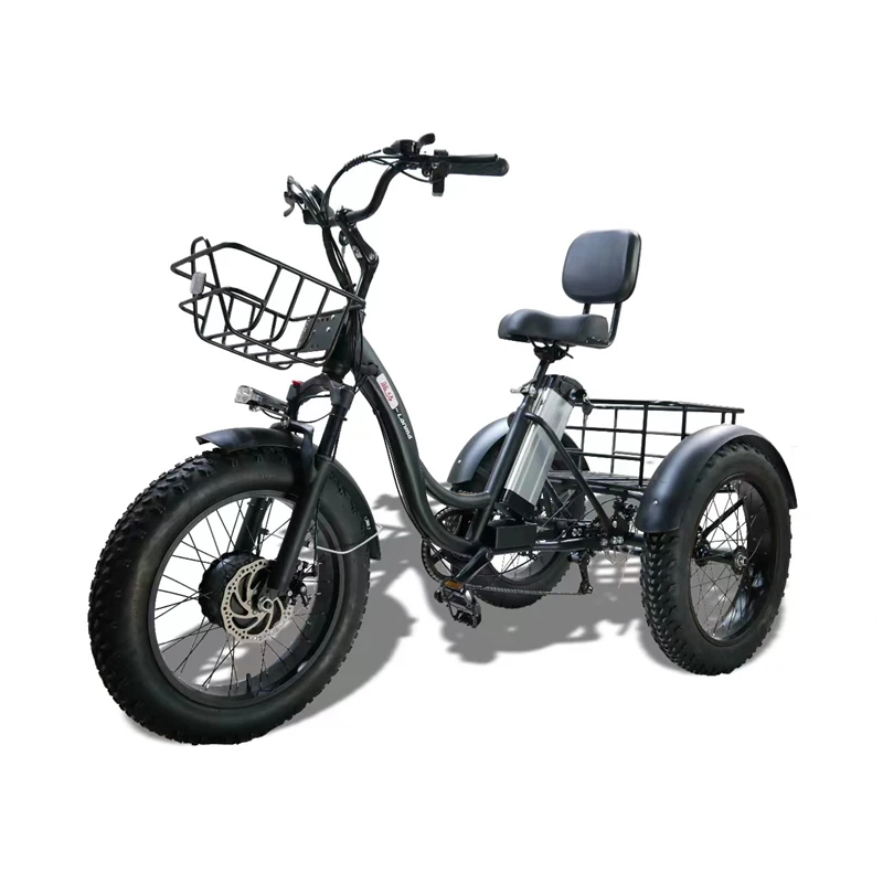 3 Wheel Electric Tricycles For Adults 48v 500w 20-inch Electric Bicycle Fatbike Removable Lithium Battery With Cargo Basket