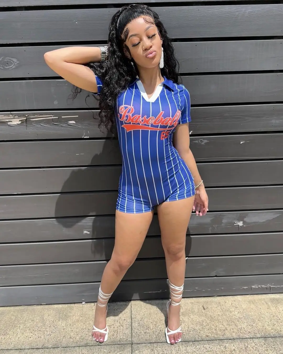 STYLISH LADY Letter Striped Printed Sports Playsuits 2025 Summer Women Short Sleeve Bodycon Sexy Club Party Slim Rompers