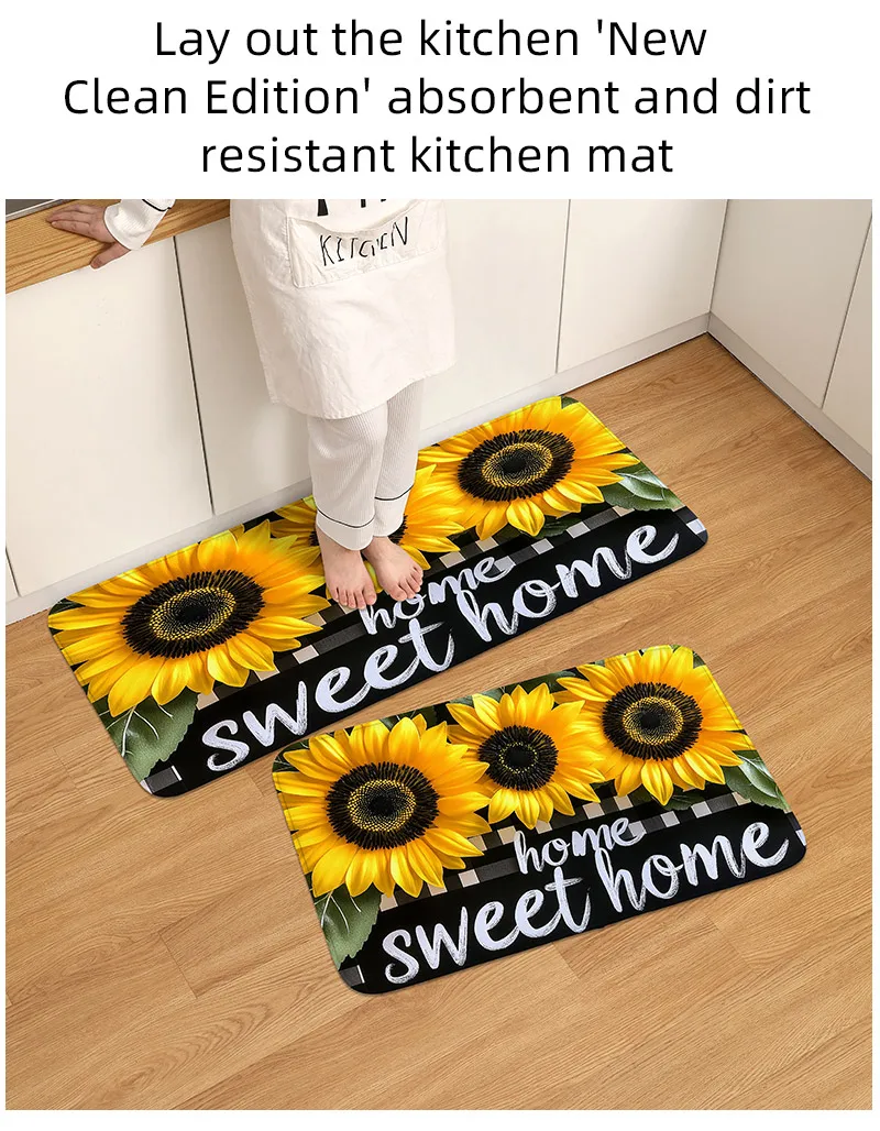 1-teiliges Küchenmatten-Set – Frühlings-Sonnenblumen-Oster-Teppich, rutschfeste Matte, Türmatte, Schlafzimmer, Wohnzimmer, Essbereich – leicht zu reinigen – Detail 7