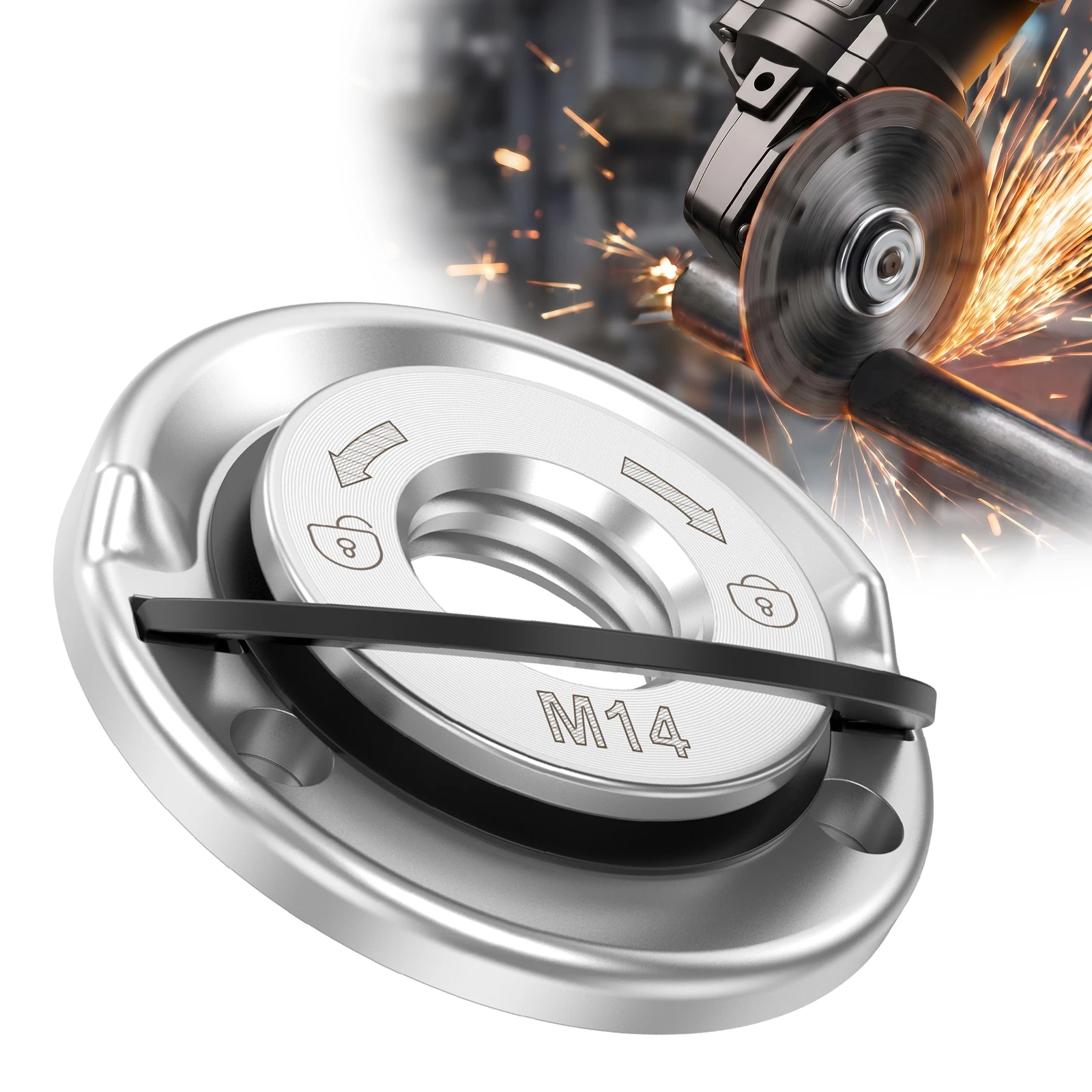 M14 Angle Grinder Flange Nut 45 Manganese Steel Quick Release Self Locking Anti Vibration Wrench Free for 125mm Grinding Discs