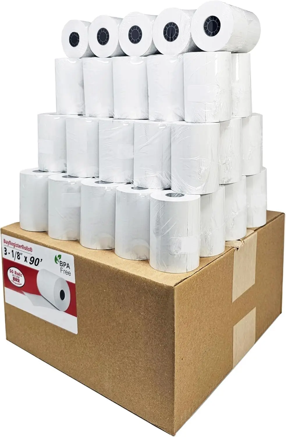 

3 1/8" x 90' Thermal Paper Rolls (50 Rolls) Receipt Paper for Printers, 3.125" (80mm) x 90ft (27m), Diameter 30mm, BPA Free