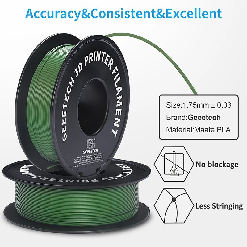 Geeetech 5kg Matte Filament PLA 1.75mm, 3D Printer Material Polylactic Acid, Frosted Texture, Vacuum Packaging