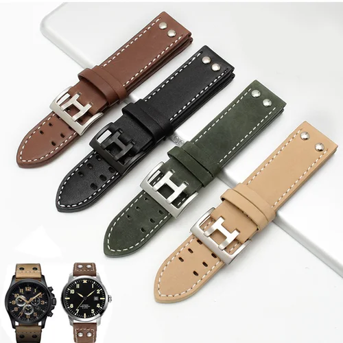Imagen 2 del producto Correa de reloj de cuero genuino para Hamilton Khaki Aviation Field Navy H 70595593   H H. 77616533   Correa de reloj para hombre, pulsera de 20 a 22mm