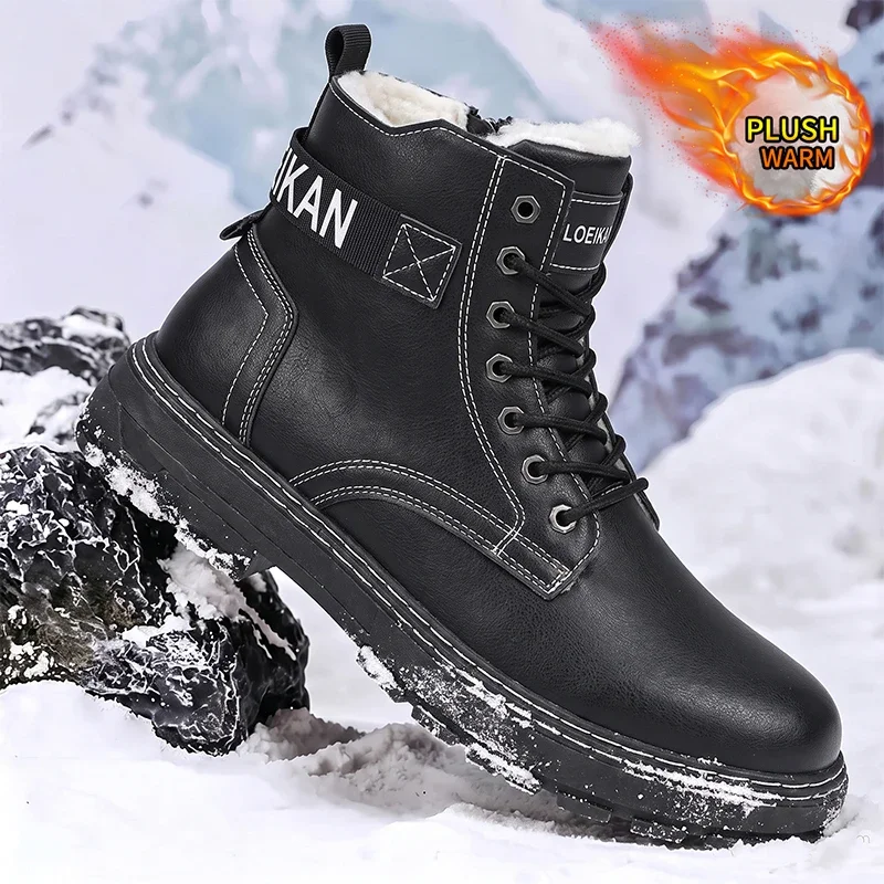 Herren-Winterstiefel mit warmem Fleece-Futter, strapazierfähigem Leder-Obermaterial, rutschfester Sohle und Schnürung, ideal für den täglichen Gebrauch und für Schnee im Freien. – Detail 2