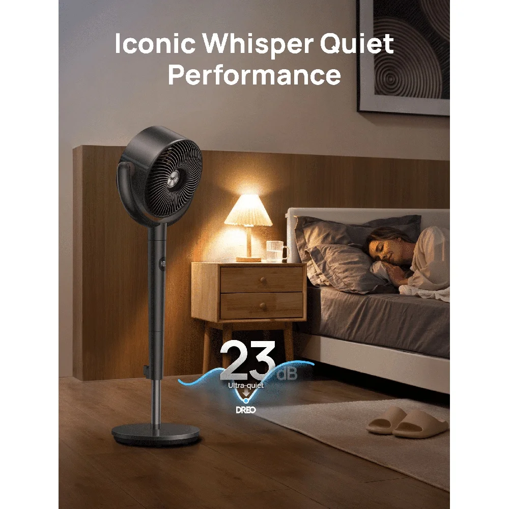 مروحة بقاعدة متأرجحة هادئة 9 سرعات 3 أوضاع للتحكم عن بعد ارتفاع قابل للتعديل 120 °   مروحة أرضية داخلية تتأرجح 23 ديسيبل ضوضاء