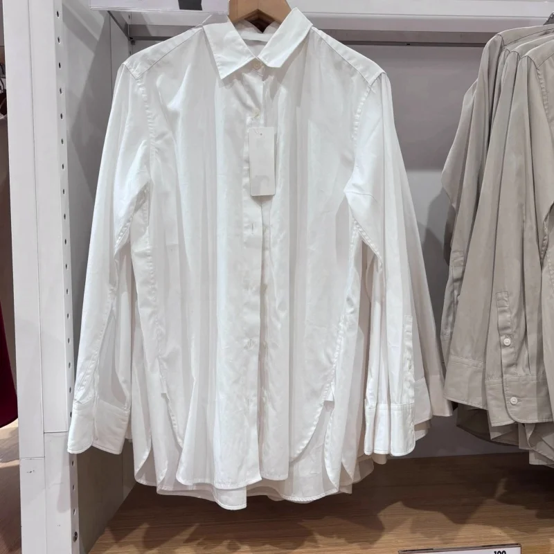 

New Autumn Women's Simple Full Cotton Long Sve Pure Color irt Commute Casual Thin Outerwear URHMBMK Loose Fit Cotton irt