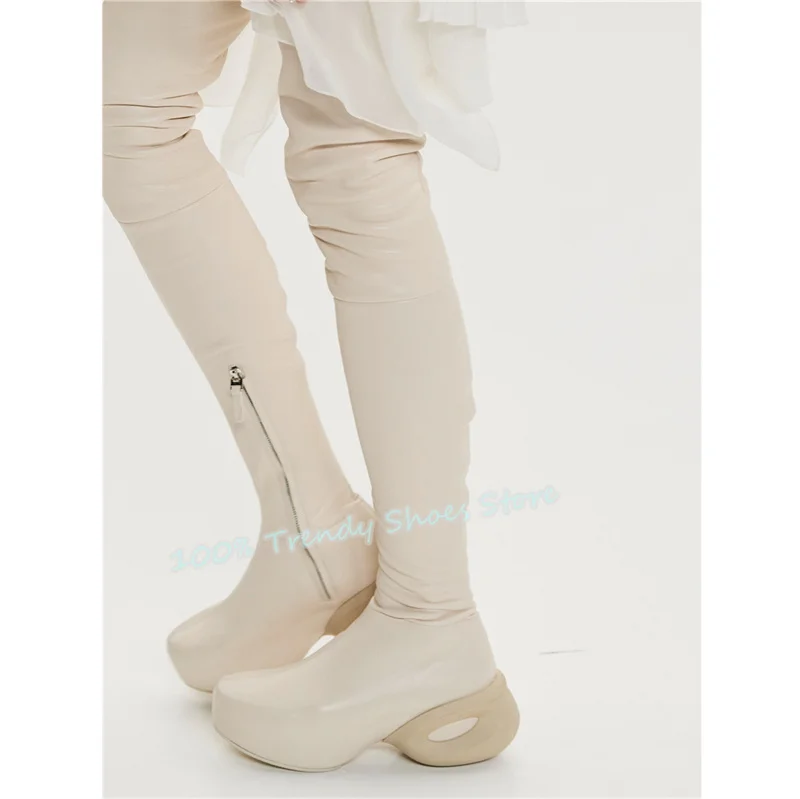 

Fashion Catwalk Chunky Bottom Height Increased Strecth Boots Women Round Toe High Heel Over-The-Knee Boots Winter Long Boots
