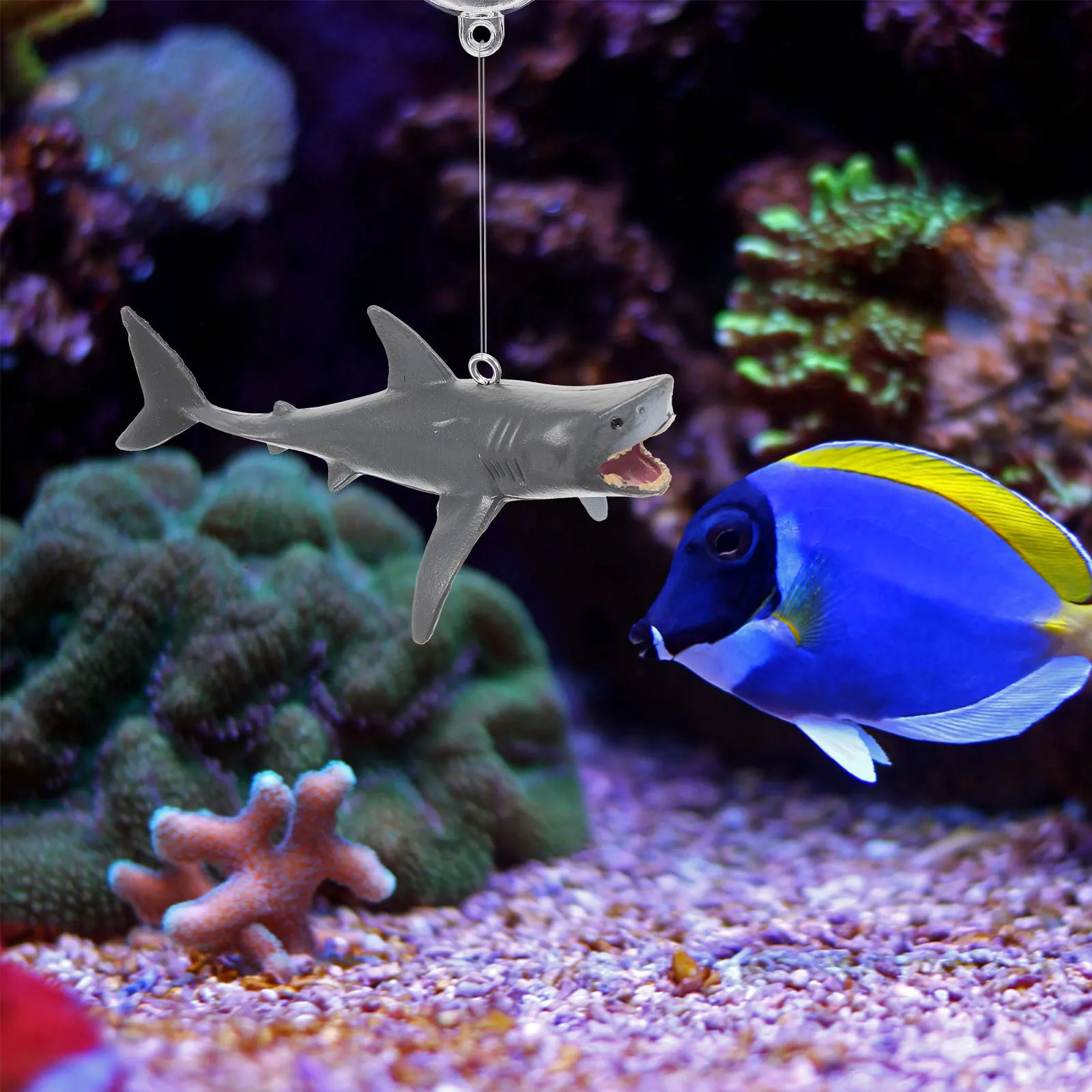 

2Sets Aquarium Floating Shark Decoration Fish Tank Accessories Floating Marine Animal Ornament Customizable Rope Length