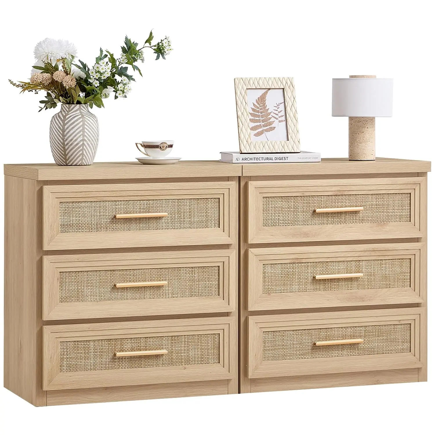Rattan Nightstands Set of 2 Wood 3 Drawer 26
