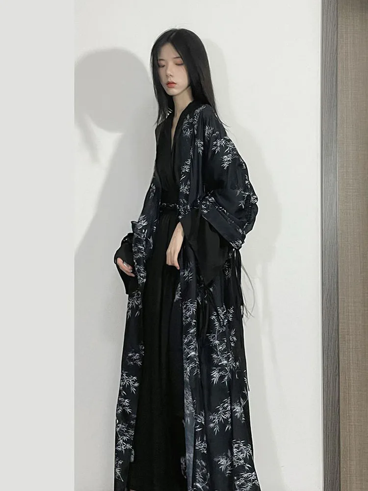 Chinese Style Traditional Elegant Printed Cloak Coat Women's 2024 Summer New Zen Black Thin Outer Match Clothing