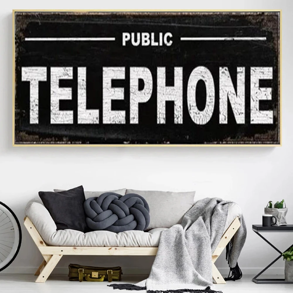 

Vintage Telephone Sign Poster Prints For Farmhouse Home Decor Old Times Sign Public Telephone Letters Canvas Painting Wall Art