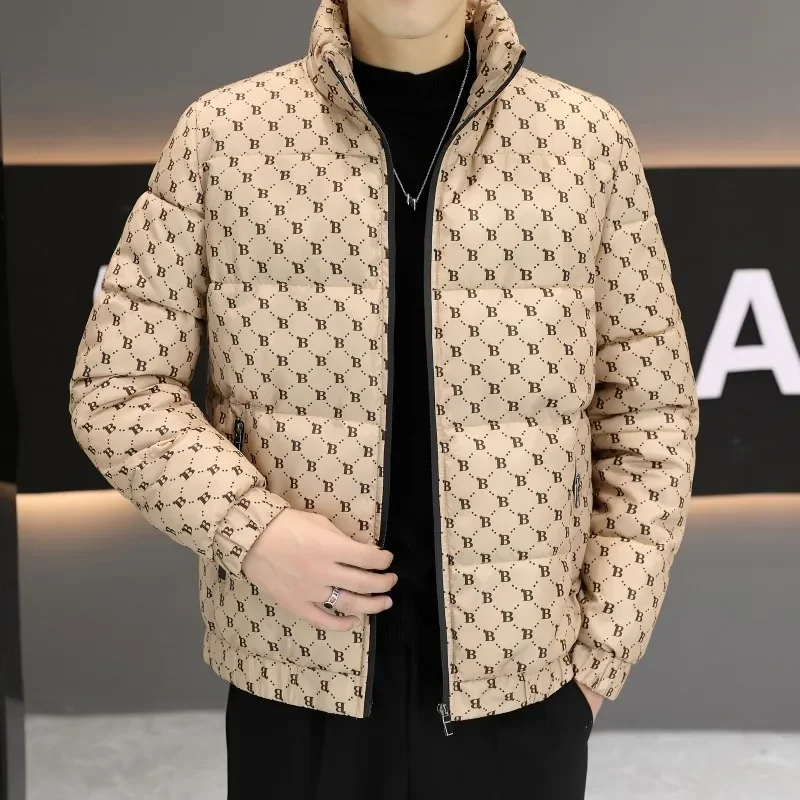 Winter Men's Warm Padded Jackets Fashion Male Stand Collar Letter Print Cotton Thicken Parkas Man Windbreaker Thermal Coats