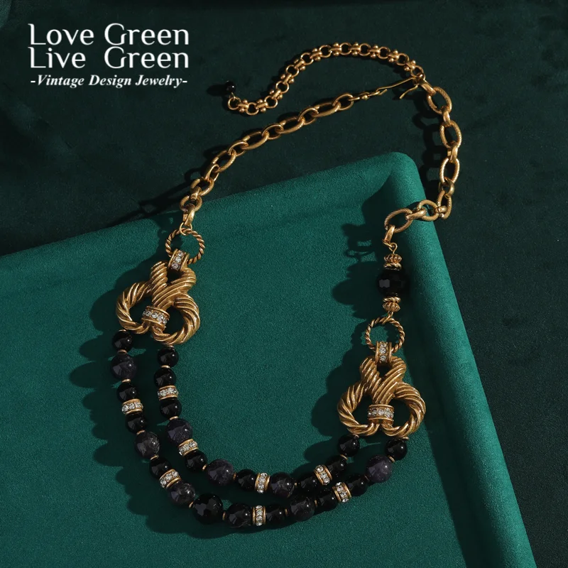 

Vintage Gothic Black Choker Collar Beaded Necklaces Jewelry For Women Accessories Gold Color Knot Natural Stone Rhinestone 2025
