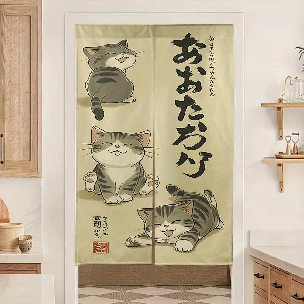 Japanese Maneki Neko Cat Pattern Door Curtain Lucky Cat Japanese Noren Room Divider Entrance Curtain for Home Shop Decor