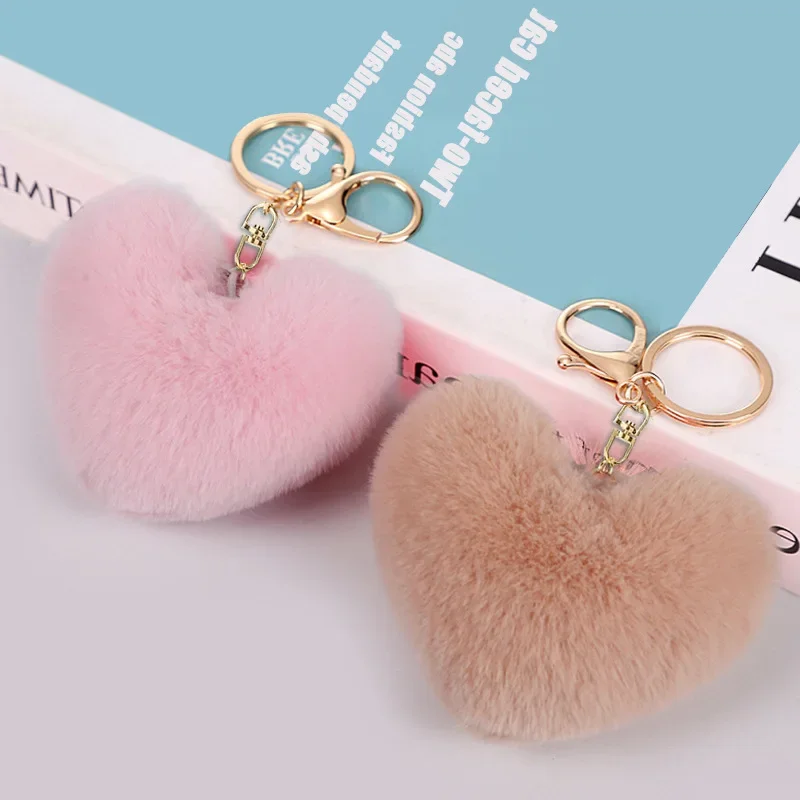 Regenbogen-Plüschball-Schlüsselanhänger, großes Herz, Pompom-Schlüsselanhänger für Frauen, Auto, Tasche, Anhänger, Modeschmuck, flauschige Liebe, Pompons, Schlüsselanhänger – Detail 9