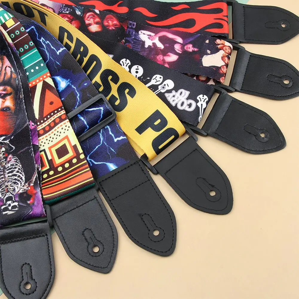 PU Leather Nylon Guitar Strap for Acoustic Electric Guitar Bass Multi-Color Printing Guitar Belt Ends Adjustable Lighting Design