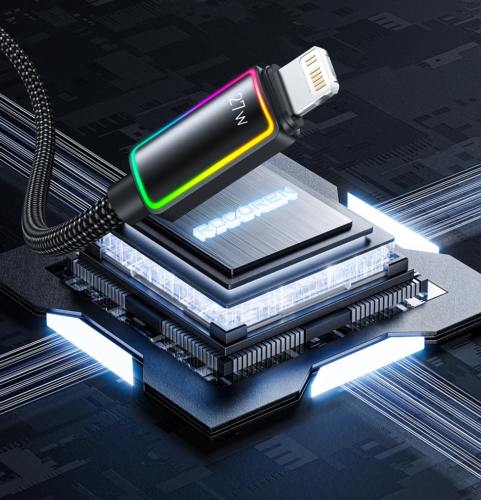 Rocoren PD 27 W USB-C-Beleuchtungsdatenkabel für iPhone 14 13 12 11 Pro Max Schnellladung 2,4 A USB2.0-Datenkabel für iPad Pro Wire – Detail 9