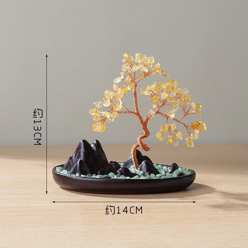 PYH natural crystal tree ornament Jiangshan cornucopia fortune tree citrine gravel home office desktop