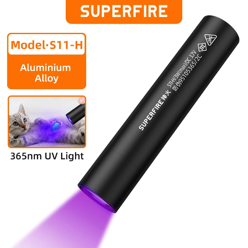 

SUPERFIRE S11-H UV Flashlight 365/395nm Portable Mini Ultraviolet Torch Violet Light Pet Urine Scorpion UV Lamp Detector Tools