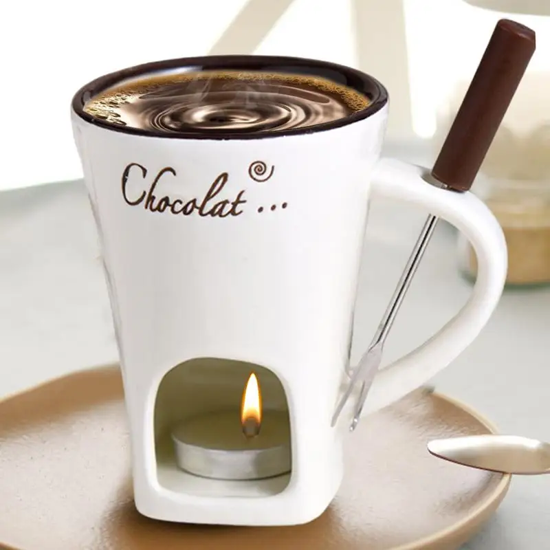 Tea Candle Fondue Set Hot Pot Ceramic Melting Cup Chocolate Fondue Mug Butter Warmer Heating Tea Light Melting Pot for Candy &