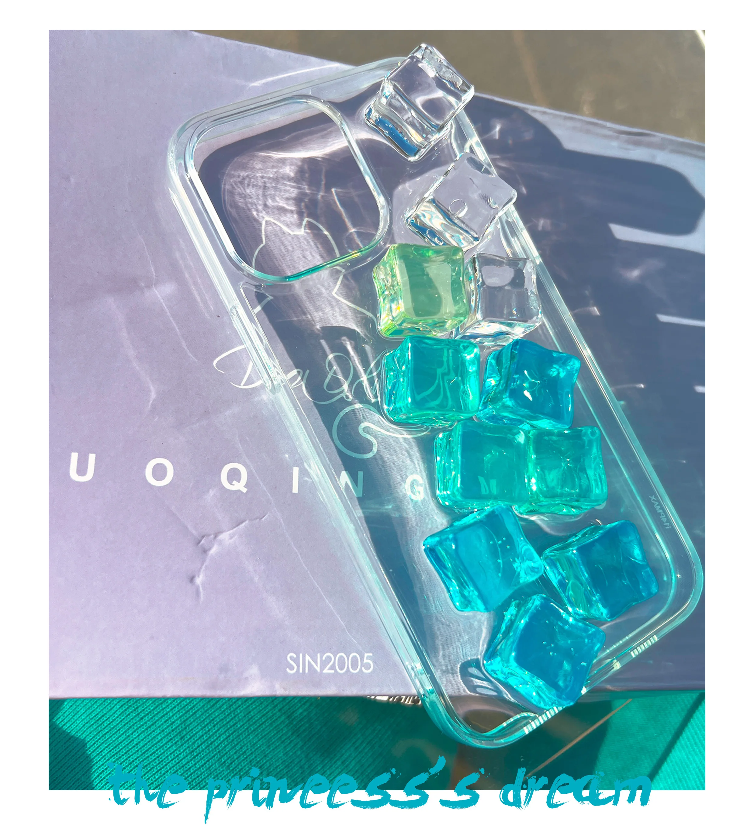 3D Blue Ice Cube Transparent Phone Case for iPhone 15 Pro Max 14 Plus 13 12 11 Xsmax Fashion Couple Phone Protection Back Cover