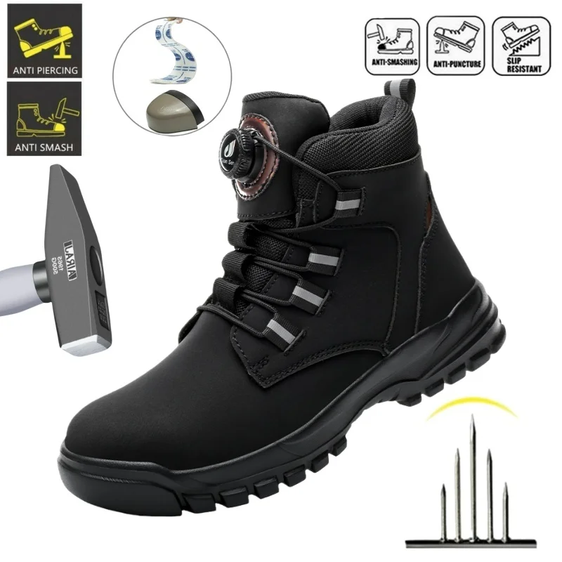 

Waterproof Men Work Boots Safety Steel Toe Indestructible Shoes Anti-smash Puncture-Proof Kevlar Insoles Industrial Boots