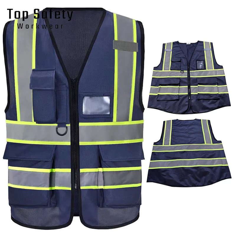 

Темно-синий жилет для спецодежды с несколькими карманами, жилет для горнодобывающей промышленности, двухцветный жилет для спецодежды, волонтерская униформа