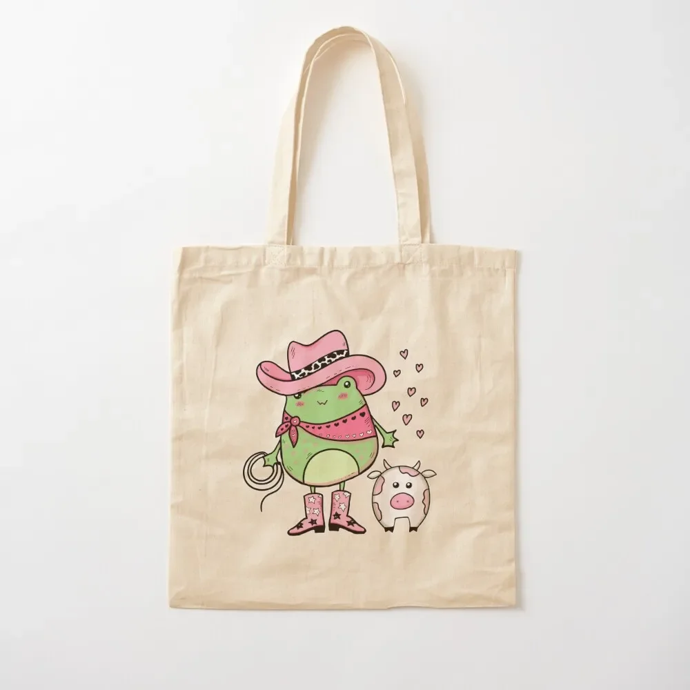 Western Cowgirl Froggy - Pink Tote Bag shopping trolley bag woman shopping bag Custom personalized tote