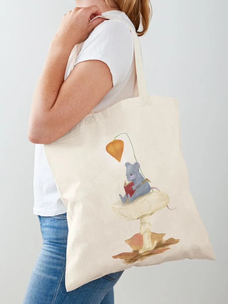 Mouse, reading on a toadstool Tote Bag Gift bags Shopper bag Reusable bags