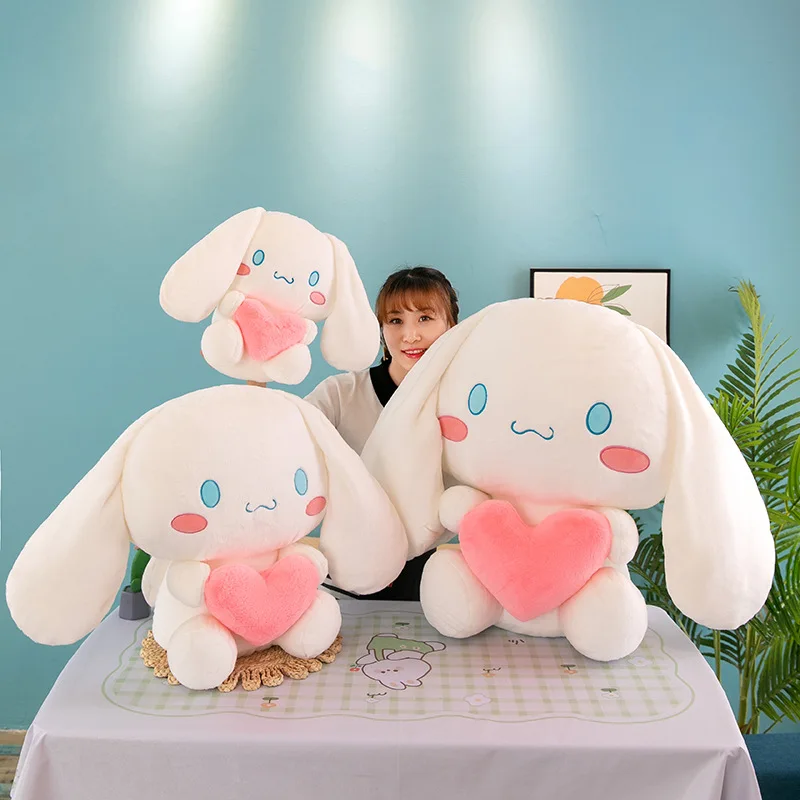 55cm Kawaii Cinnamoroll Pluszak Anime Sanrio Wypchana Lalka Uroczy Przytulanka z Sercem Prezent dla Dziecka Urodziny Boże Narodzenie Pluszowa Maskotka