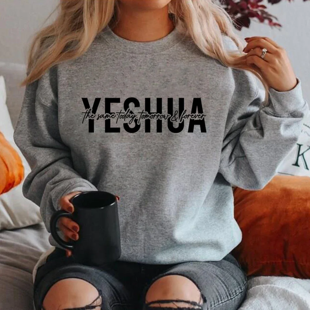 Yeshua Sweatshirt Christian Apparel Religious Hoodie Women Long Sleeve Crewneck Sweatshirt Bible Verse Pullovers Christian Gifts