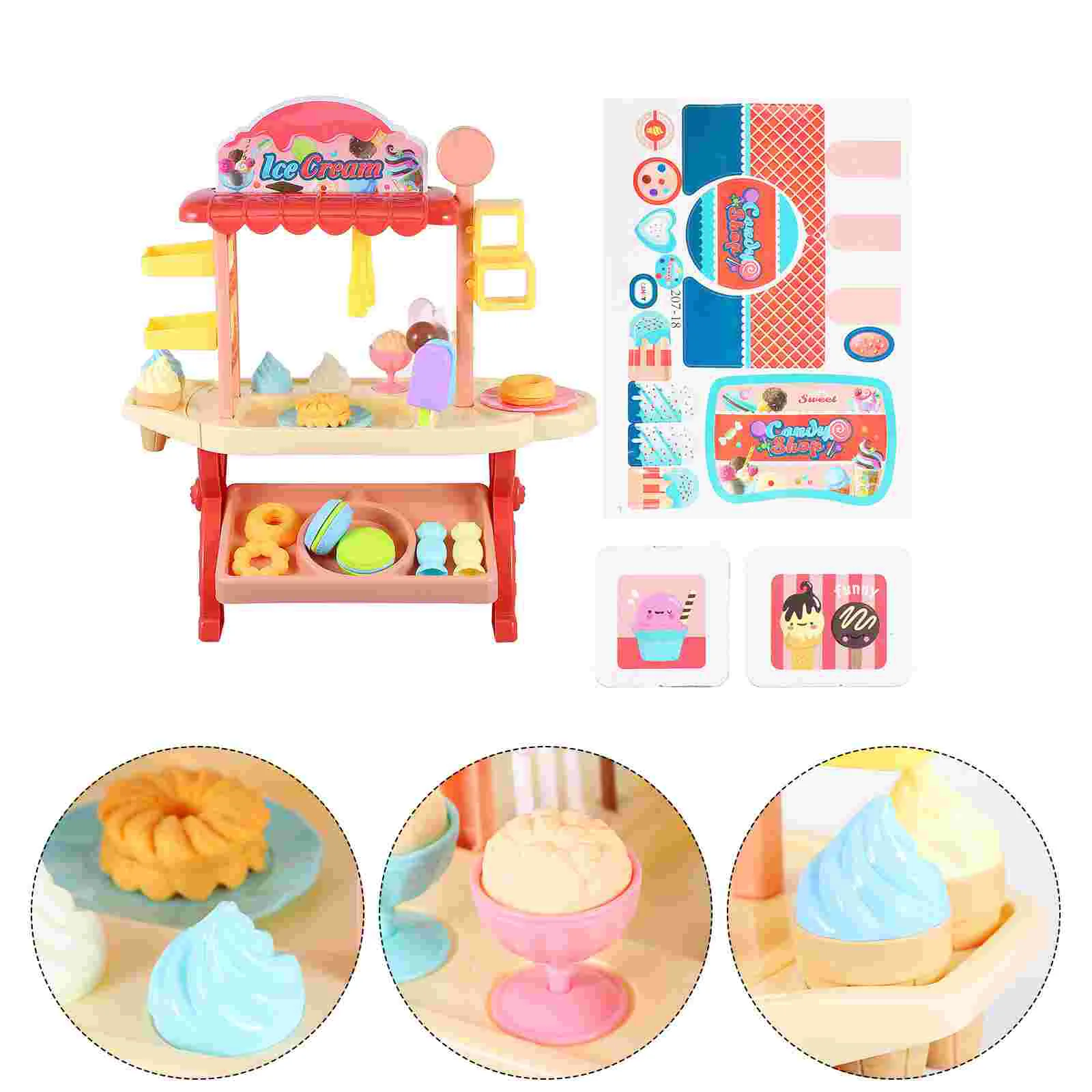 Ice Cream Trolley Truck Toddler Toys Children’s Pretend Play Food Playset Cart for Kids Red