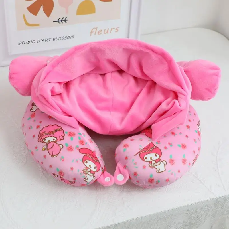 Sanrio – oreiller à capuche en forme de U, mignon, en forme de cannelle, pour le cou, pause midi, oreiller de sommeil, dessin animé, pour la maison, voyage, cadeaux