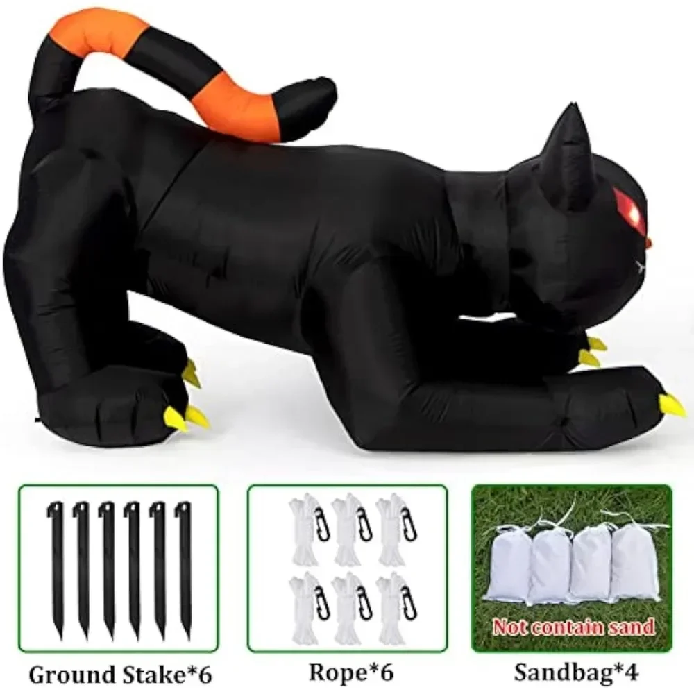 Halloween Inflatable 1.8m Black Cat Toy Shakes Head Ghost LED Lights Indoor Outdoor Yard Airblown Decoration Fun Party Display