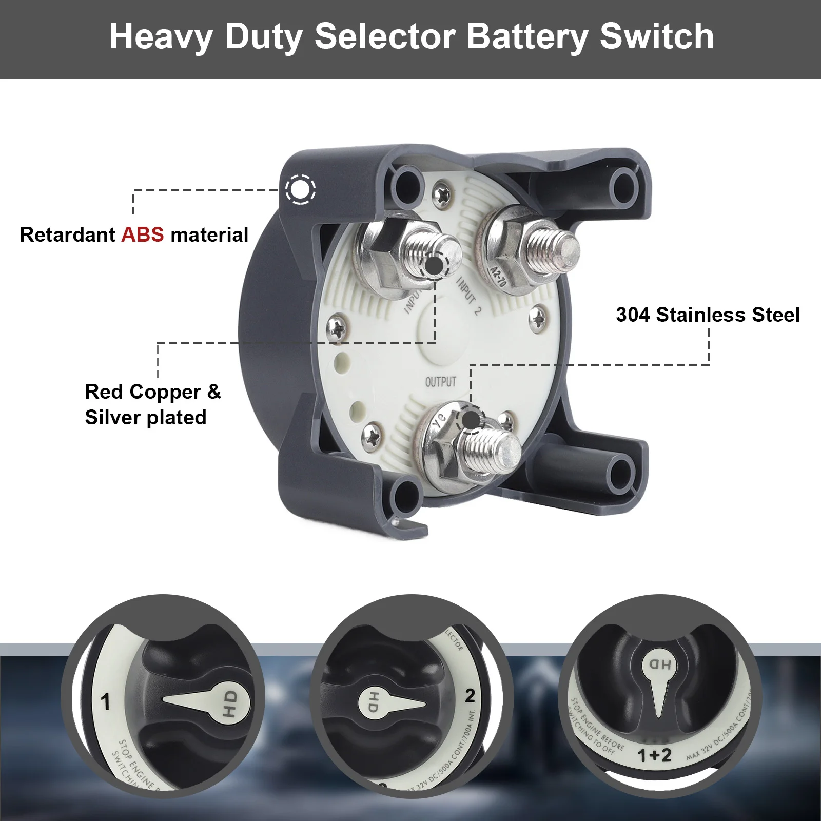CNSPEED 500A 32V HD-Series 4 Postiton Selector Battery Switch Waterproof Ignition Protected Marine Boat Dual Battery Isolator Sw