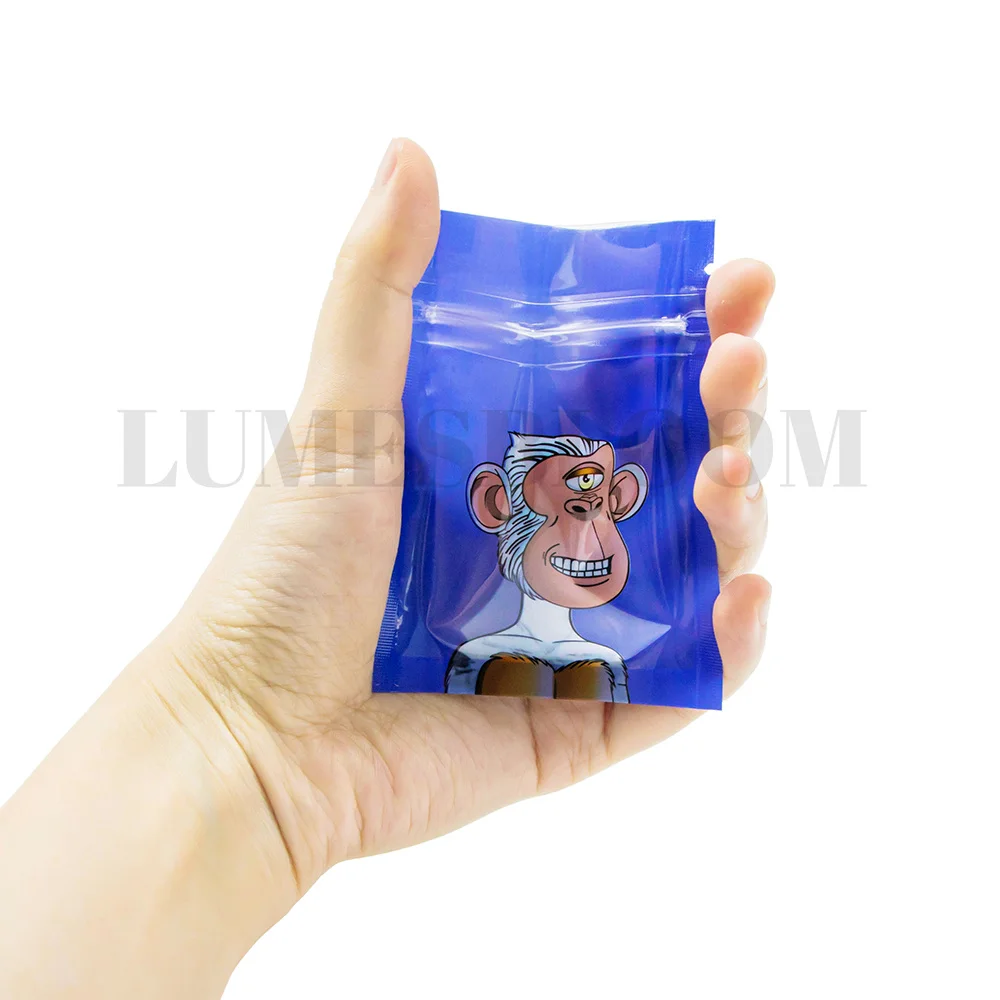 1G Empty Plasic Opp Pouches Monkeys Mylar Bags Clear Window Cartoon Smellproof Zipper Flat Storage Packaging Customize