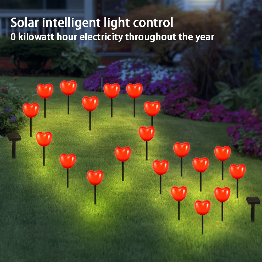 2PCS LED Solar Powered Garden Lights Outdoor Heart-shaped Lawn Lamp Waterproof Decoration for Yard Pathway Landscape Fairy Light