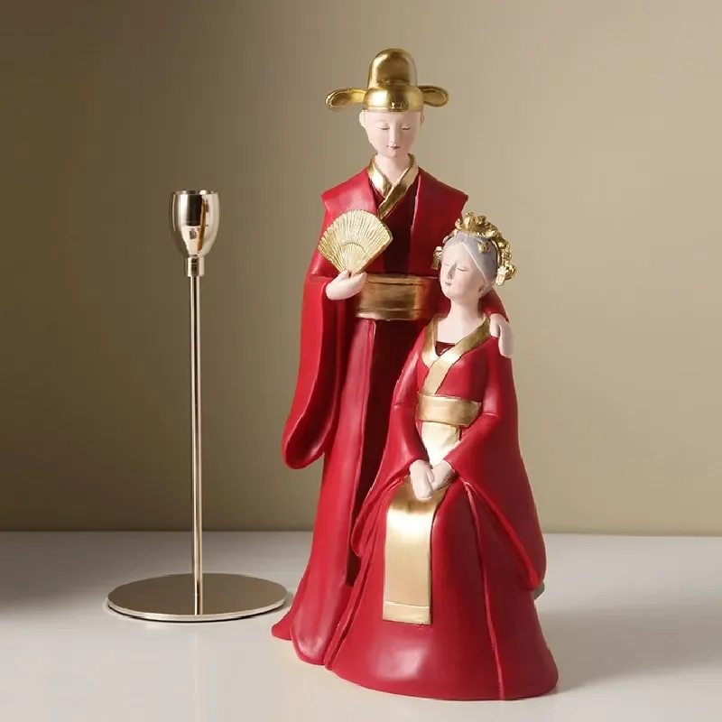 Chinese Wedding Bride Groom Character Resin Accessories New Couple Gifts Home Bedroom Sculpture Crafts Cabinet Figurines Decor