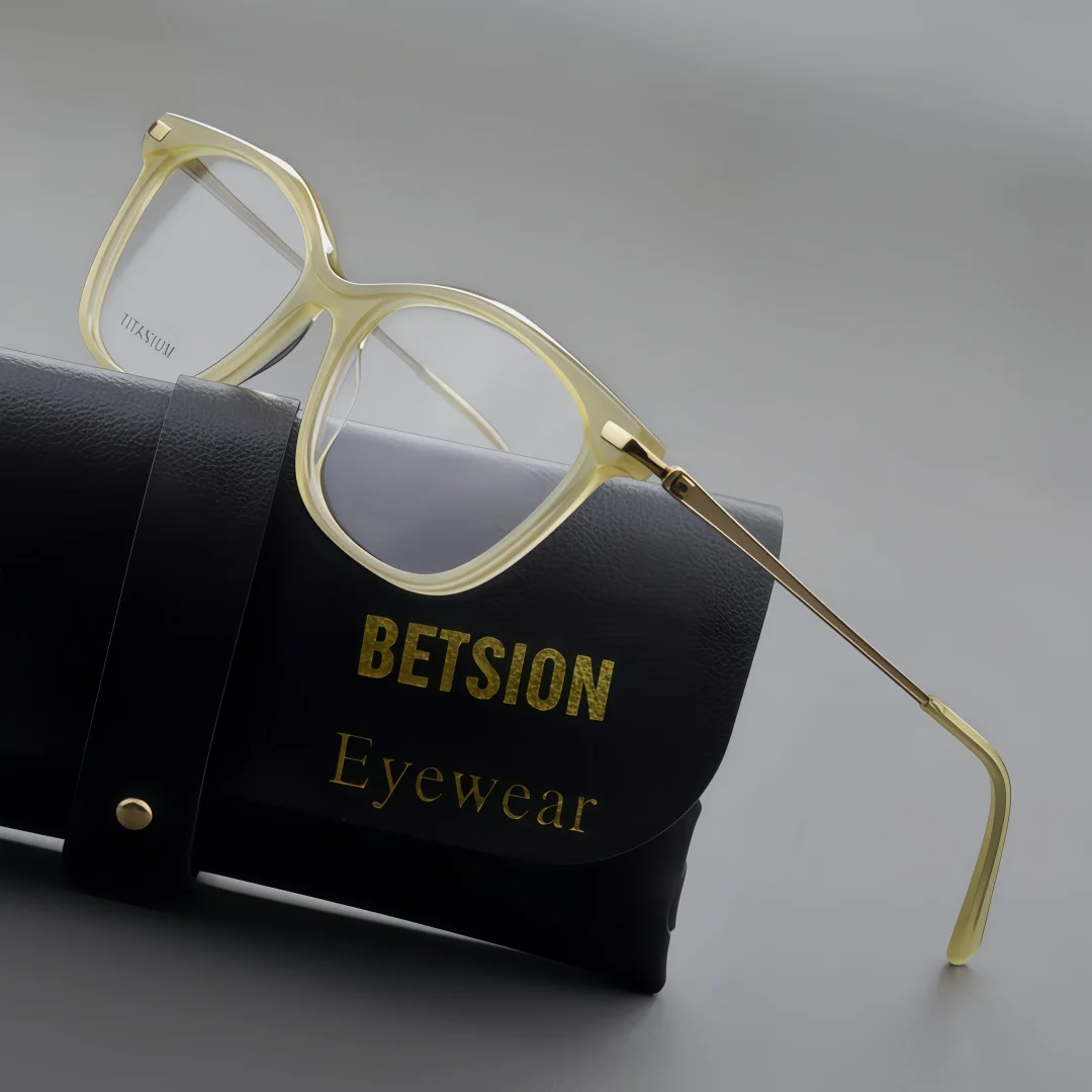 

BETSION Fashion Square Acetate Titanium Eyeglasses Frame 51mm Vintage Full Rim Lightweight Spectacles Women's Glasses