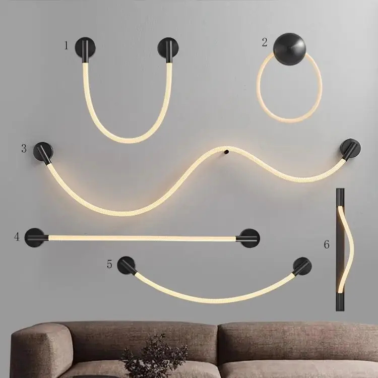 Modern minimalist bedroom wall lamp Nordic cream style living room atmosphere wall lamp creative line silicone soft long lamp