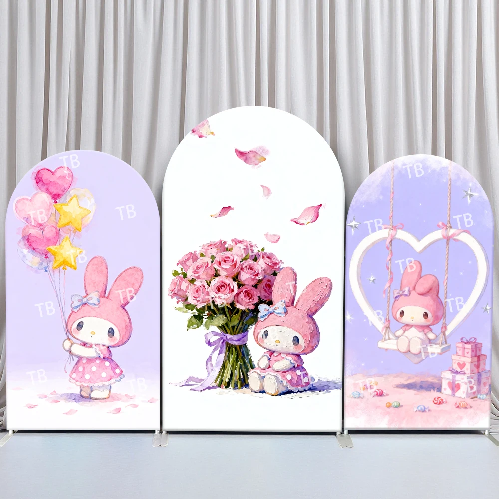 

Sanrio My Melody Rose Swing Style Arch Backdrop Cover Romantic Festive Scene For Kids Birthday Baby Shower Photo Booth Decor