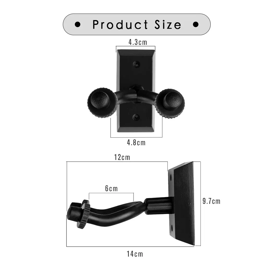 Durable Black Wood Base Wall Mount Guitar Hanger Hook Holder Guitarra Bass Display Stand For Home & Store & Studio Show Storage